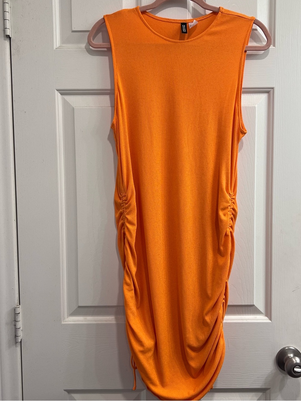 Ruched Side Sleeveless Bodycon Dress – Orange – Size L